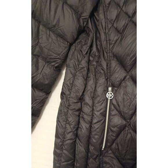 Michael Kors Womans 1x Packable Down Fill Coat Black Quilted Puffy Hooded Pocket - Picture 6 of 14